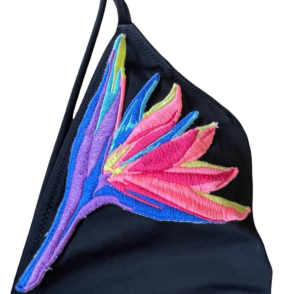 PINK Victoria's Secret Black and Pink Swimwear Embroidered One Piece Medium - Picture 7 of 12